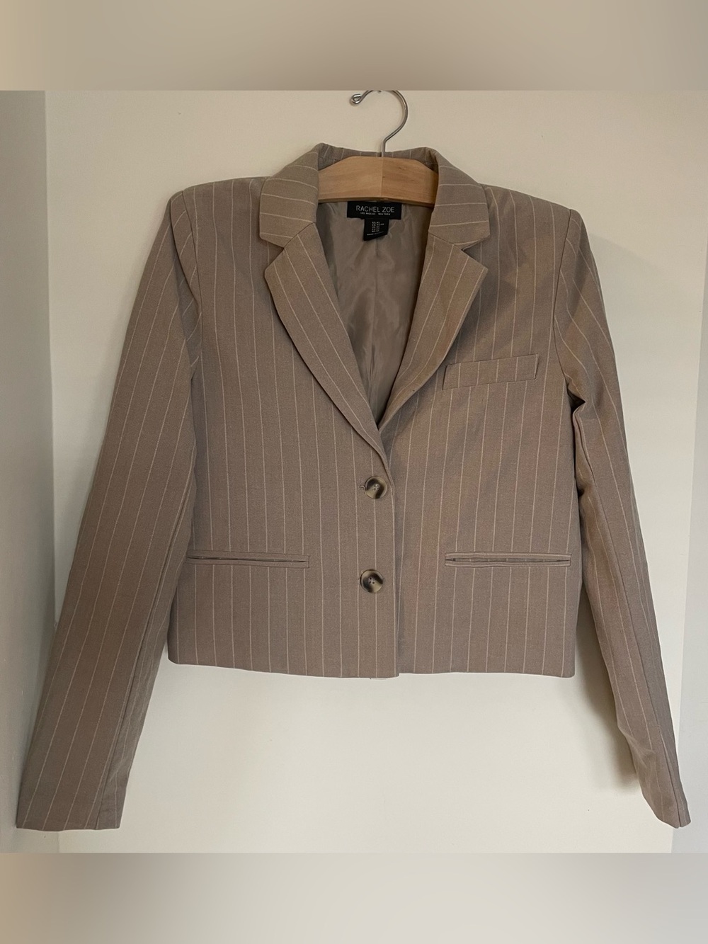 Rachel Zoe Taupe Pinstripe Cropped Blazer